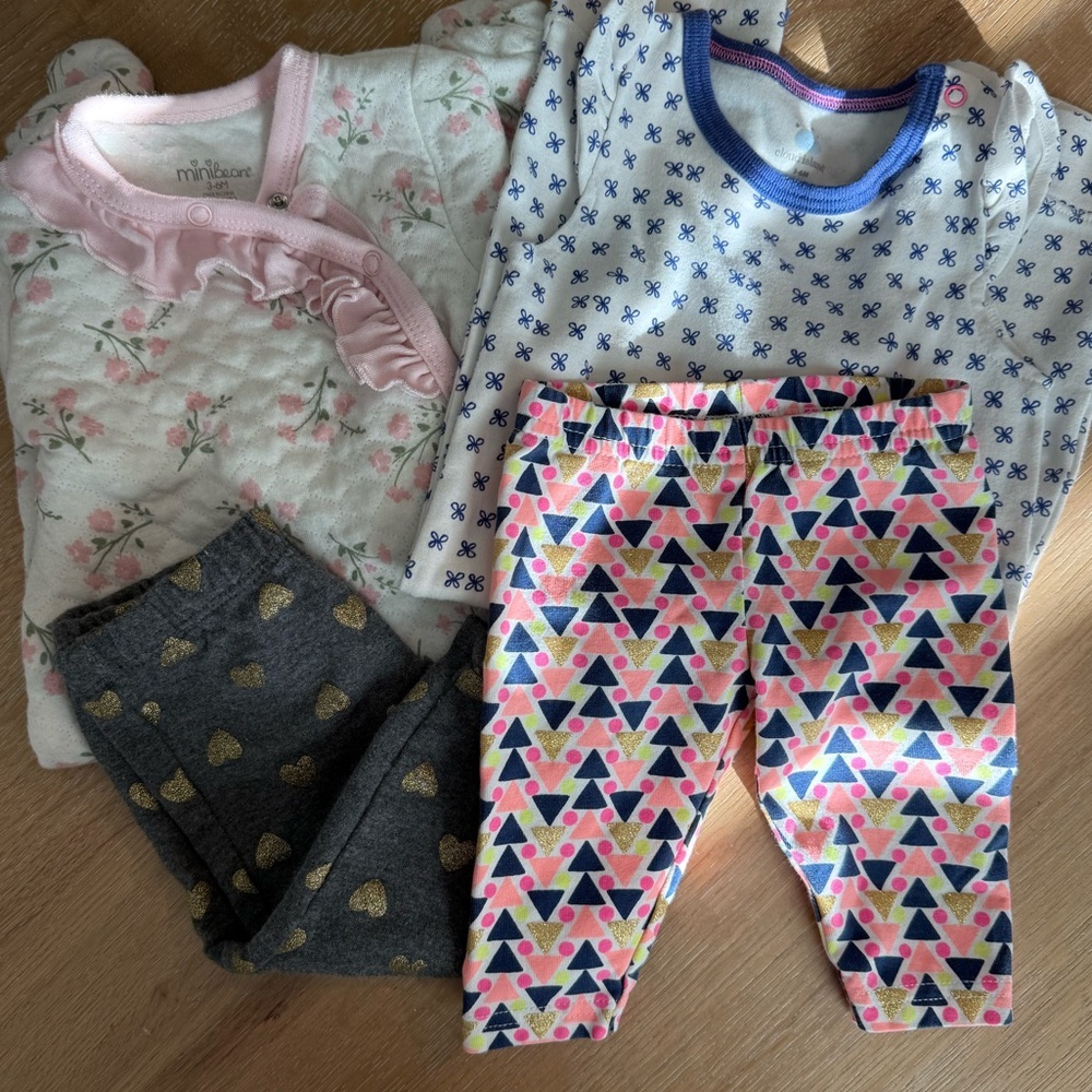 Baby Girl 6 Month Bundle – Jumpsuit, Sleeper & 2 Pants | Cute Prints